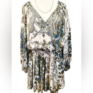 Free People | High Plains Paisley Boho Ballon Sleeve Mini Dress (S)